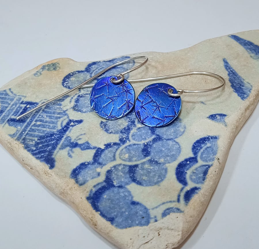 Starry Night Coloured Titanium Small Disc Earrings - UK Free Post