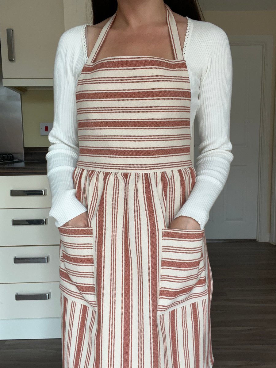 Handmade Striped Cotton Brown Apron