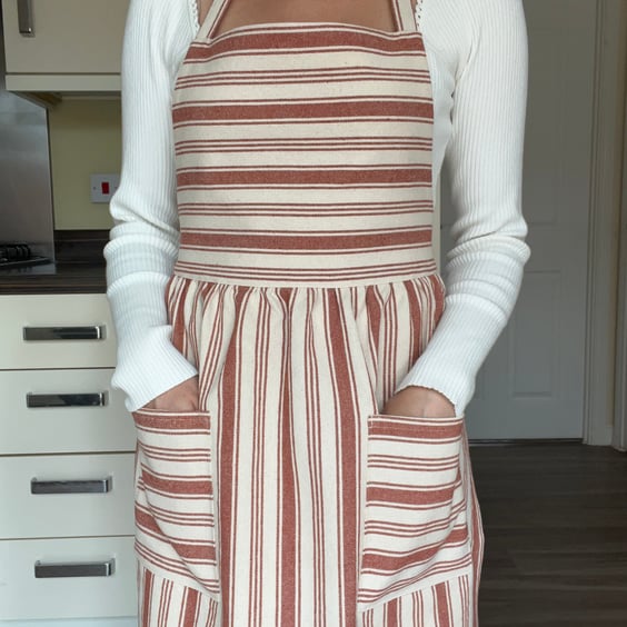 Handmade Striped Cotton Brown Apron