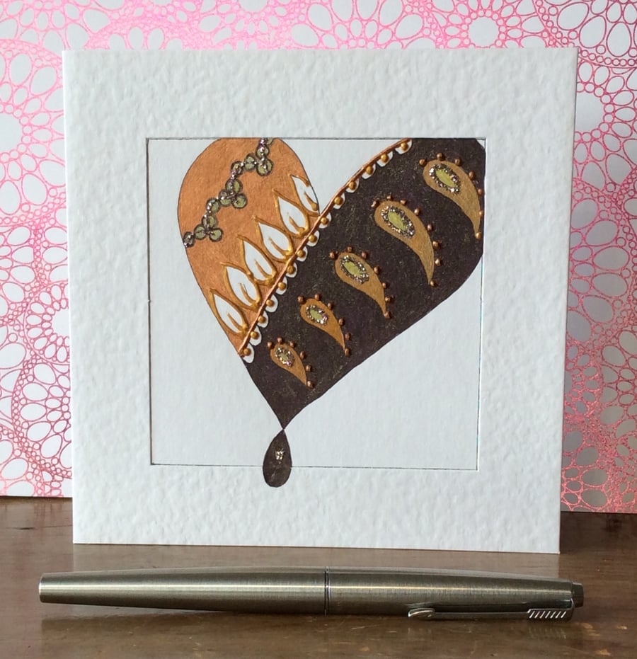 Gorgeously patterned gold heart Art card.