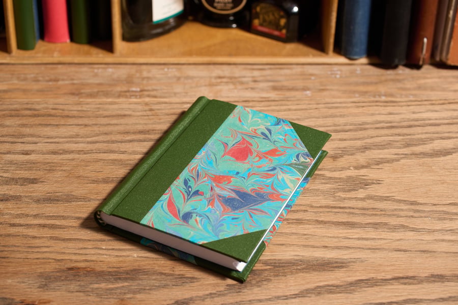 Hand bound A6 Journal or notebook (Green & Blue). Trimmed edges, lined paper.