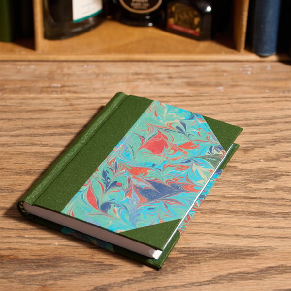 Hand bound A6 Journal or notebook (Green & Blue). Trimmed edges, lined paper.
