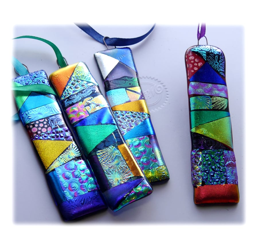 Patchwork Dichroic Treasure  Suncatcher Fused Glass 005 Purple Ribbon