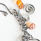 Stainless Steel and Amber Charm Bracelet Amber Chips Spiral Charms Handmade