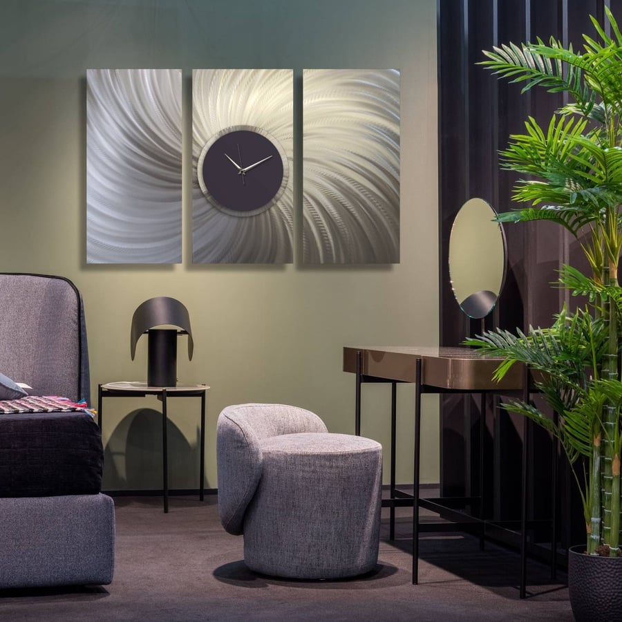 Large Wall Clock, Modern Art, Unique Clock, Silver Clock, Home Decor, Metal Art 