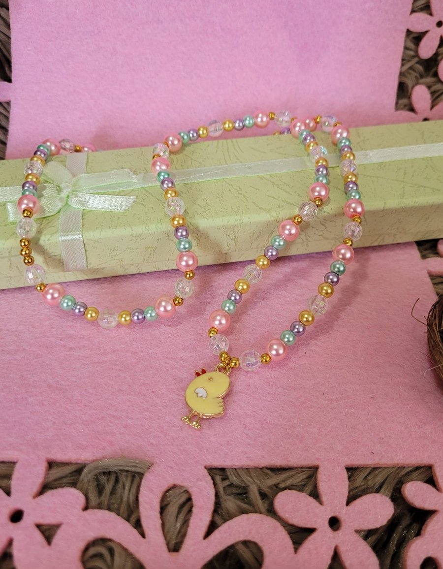 Easter Beaded Necklace - Yellow Chick