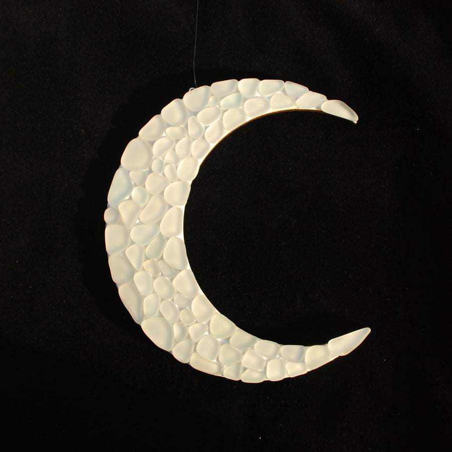 Mosaic moon hanger from sea glass