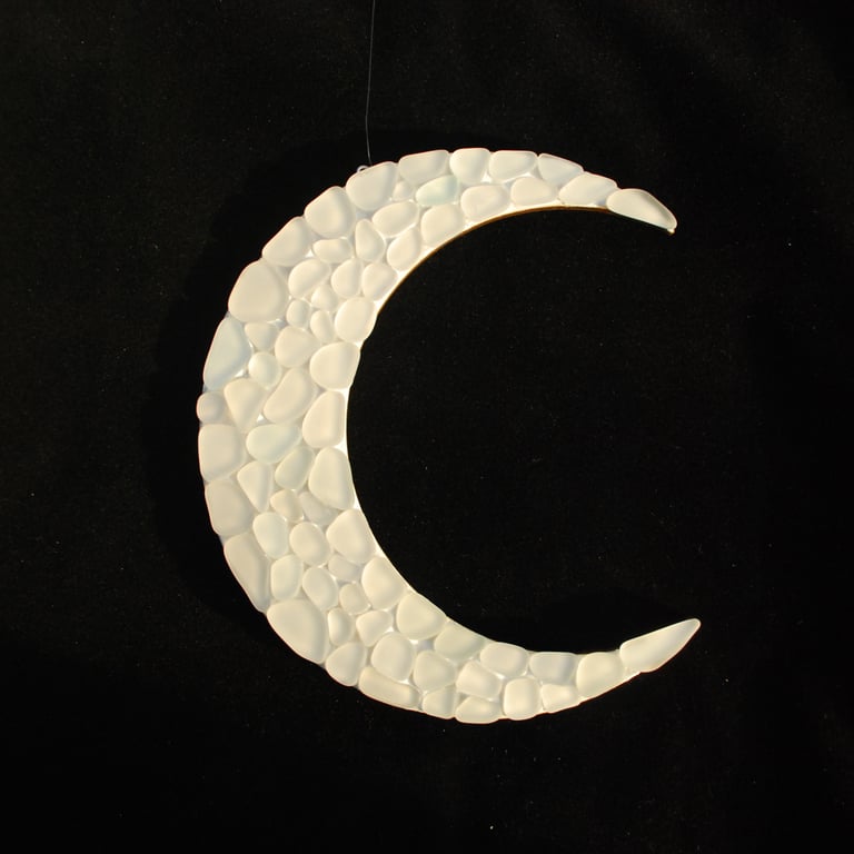 Mosaic moon hanger from sea glass