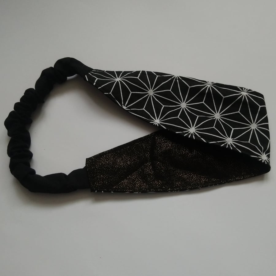 Black Glitter and Geometric Shapes Reversible Headband