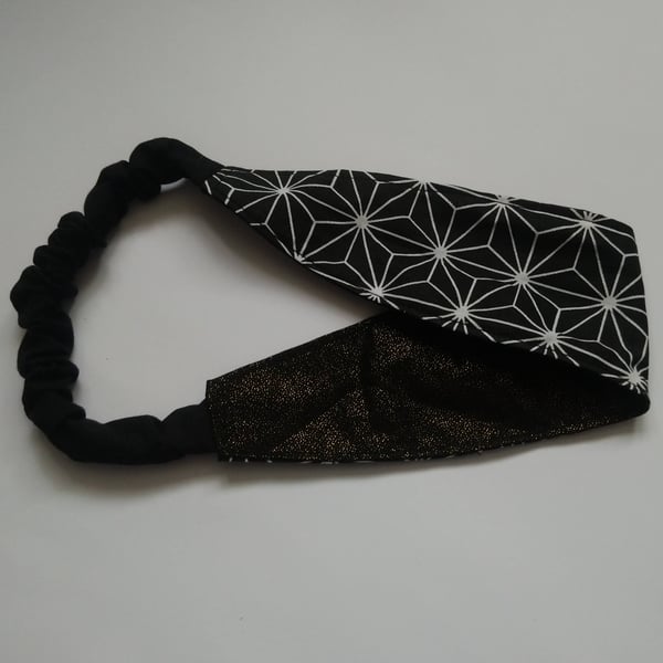 Black Glitter and Geometric Shapes Reversible Headband