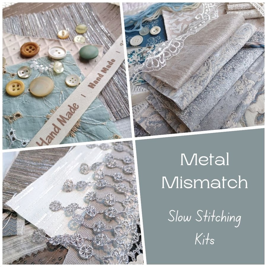 Metallic Mismatch - Slow Stitching kits - Gold and silver textiles and trims