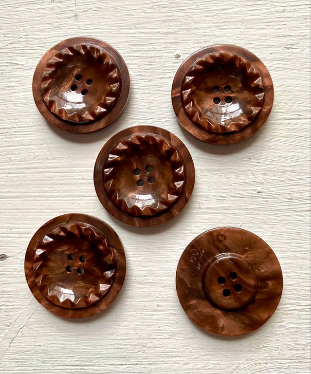5 large dark brown vintage buttons