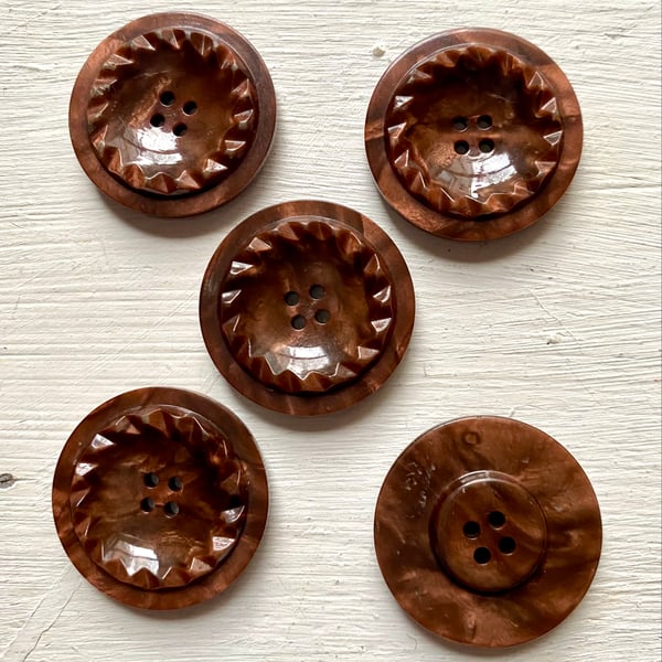5 large dark brown vintage buttons