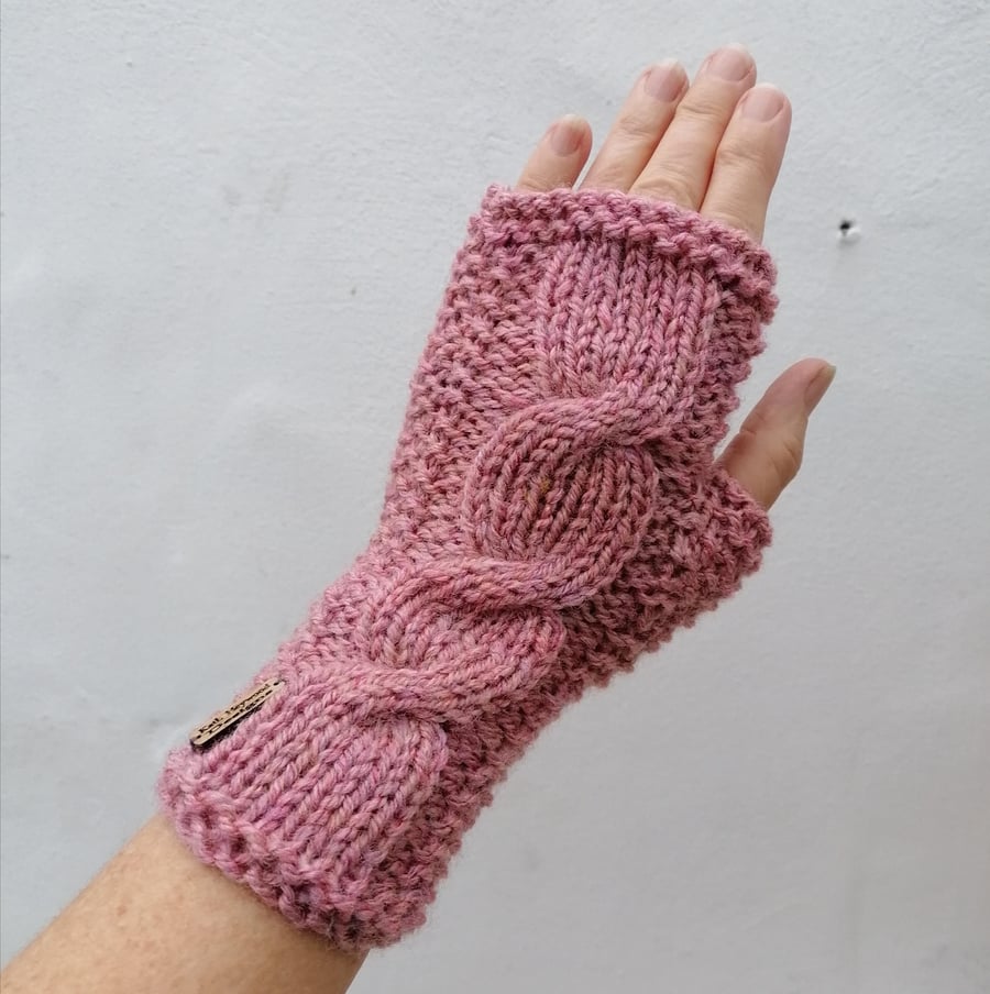 Knitted Wrist Warmers, Pink Fingerless Gloves