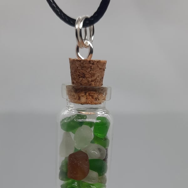 Seaglass in a bottle pendant necklace (E1.7)