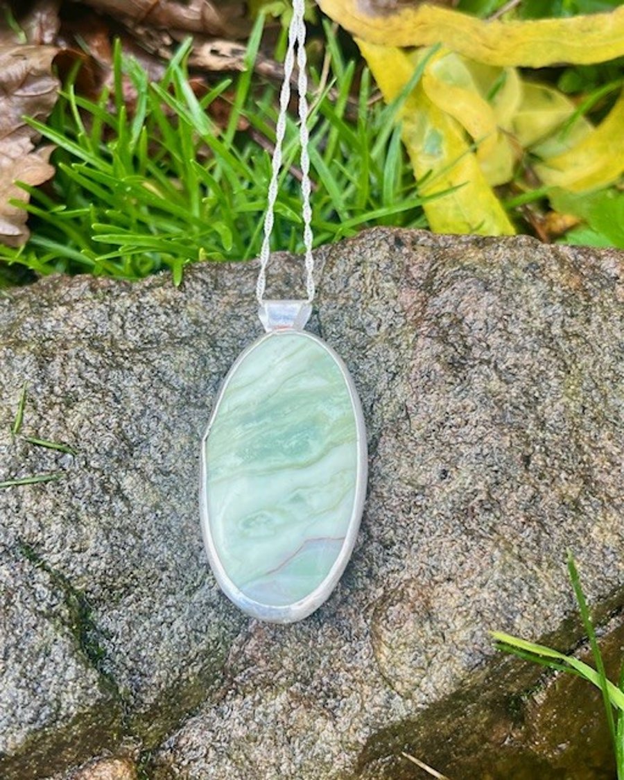 Handmade Sterling Silver 925 Serpentine Gem Pendant Necklace Perfectly Imperfect