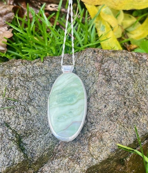 Handmade Sterling Silver 925 Serpentine Gem Pendant Necklace Perfectly Imperfect