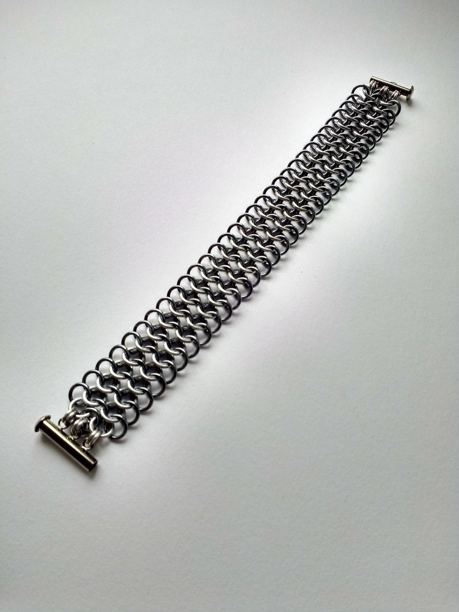 Flat Woven Chain Mail Bracelet (5mm Rings), Anodised Aluminium, 7.5"