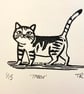 Tabby Cat hand printed linocut print