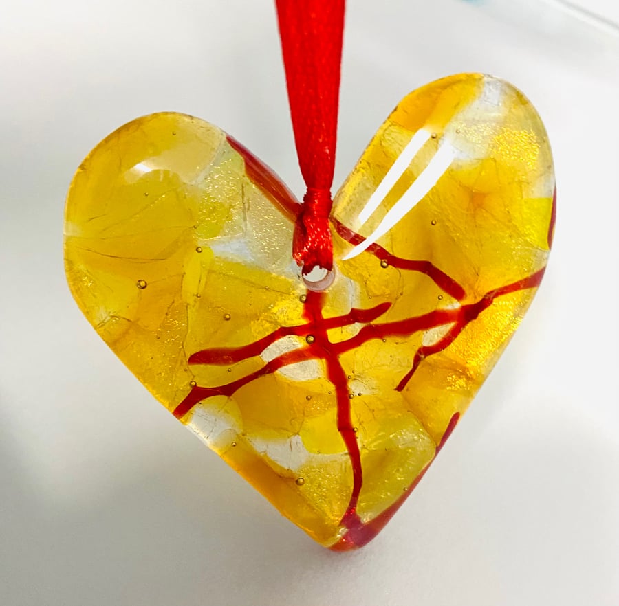 Fused glass cast hanging heart