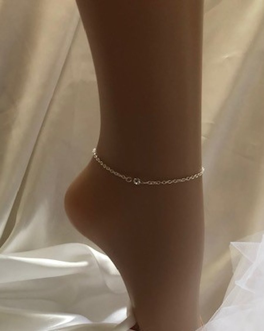 Ankle Chain Bracelet with Diamante - Minimalist Anklet - Diamante Drop Anklet