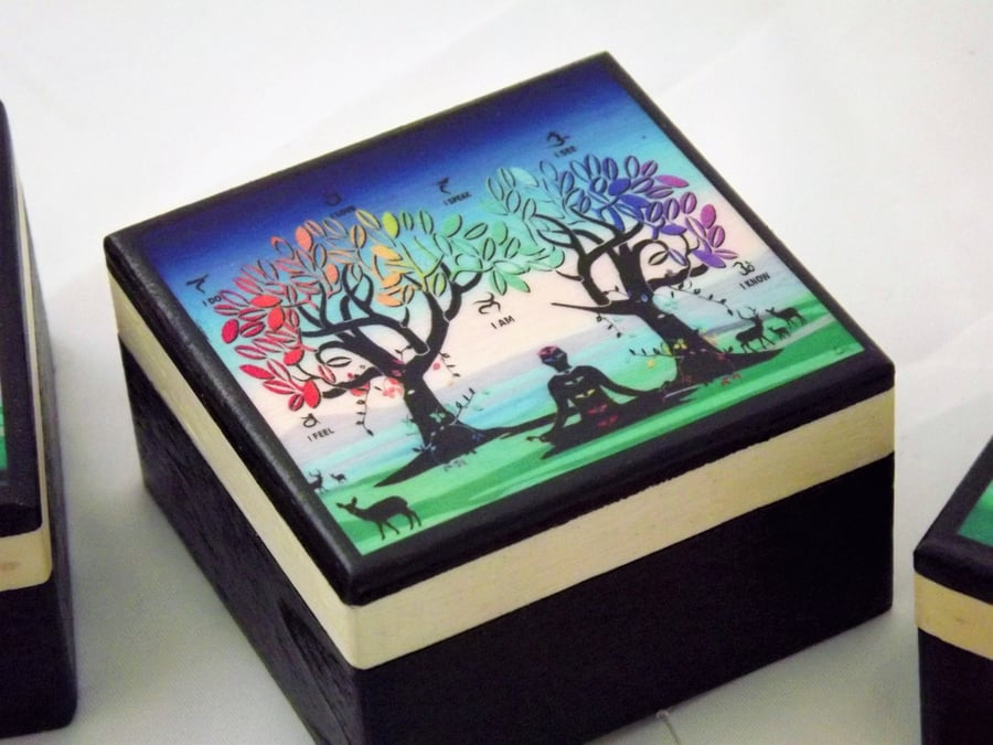 MINI WOODEN BOX & PENDANT -  BLUE Jewellery Box. Spiritual GIFT SET.