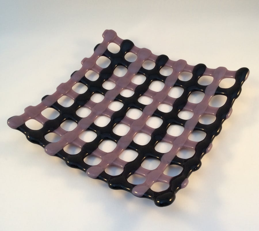 Purple Grid Fused Glass Plate
