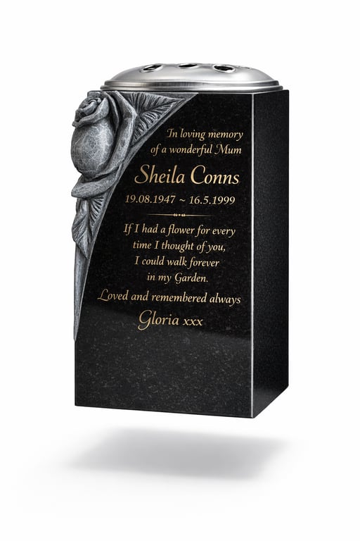 Granite Memorial Vase RoseBowl Grave Flower Pot Cemetery Stone GraveStone Plaque