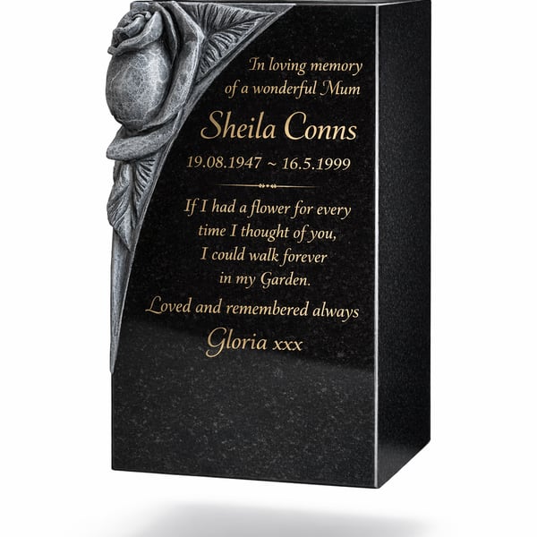 Granite Memorial Vase RoseBowl Grave Flower Pot Cemetery Stone GraveStone Plaque