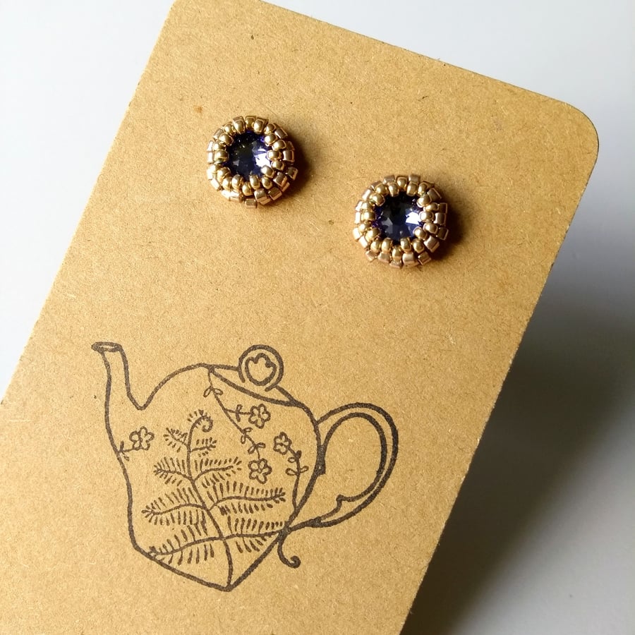 Stud Earrings in Tanzanite Purple and Gold