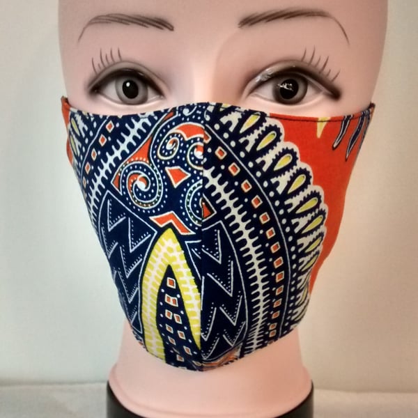 Handmade 3 layers multicoloured reusable adult face mask.