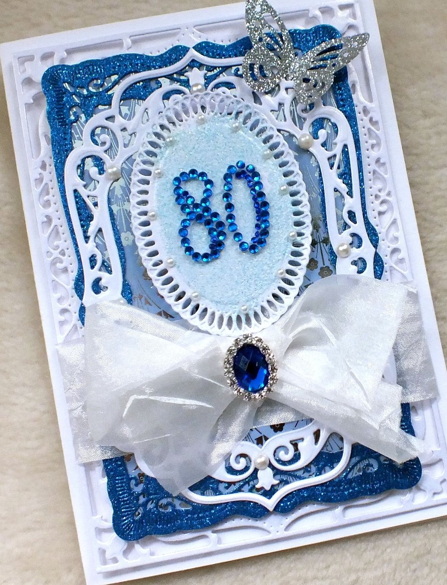 Luxury Handmade Pretty 80th Birthday Card
