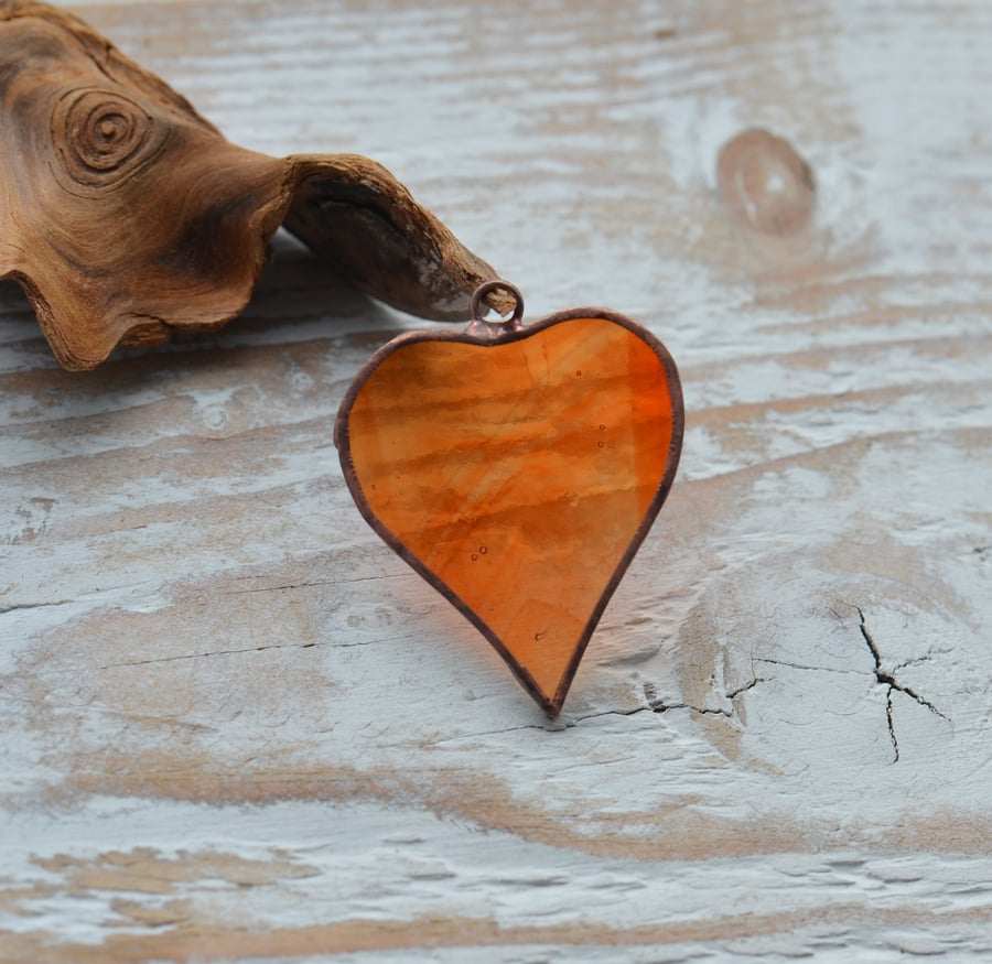 Handmade Stained Glass Heart Pendant Orange