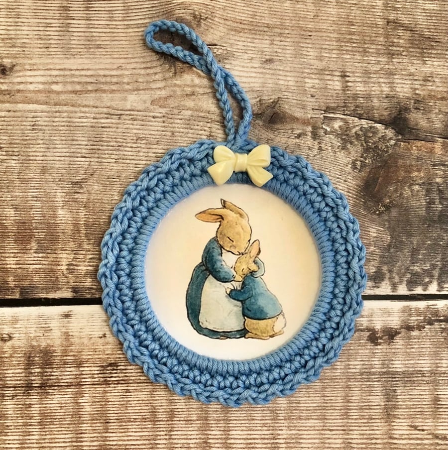 Peter rabbit hand crocheted frame