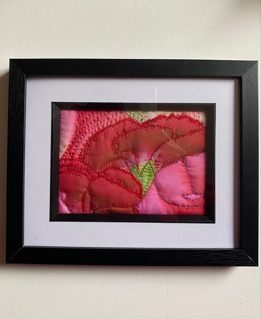 Hand embroidered carnations on silk 