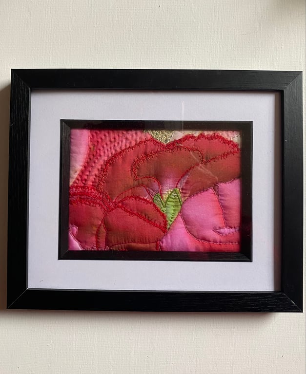 Hand embroidered carnations on silk 