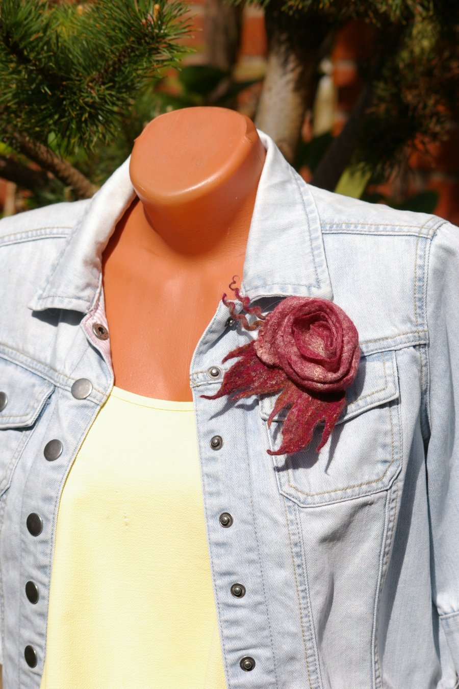 Handmade Felted Wool Flower Brooch