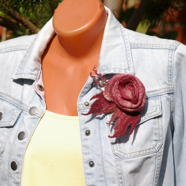 Handmade Felted Wool Flower Brooch