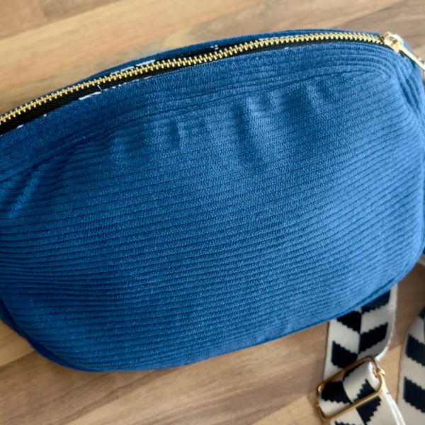 Blue Corduroy Crossbody Bag