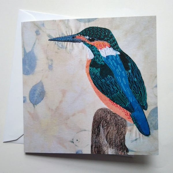 Kingfisher Embroidered Portrait Greetings Card