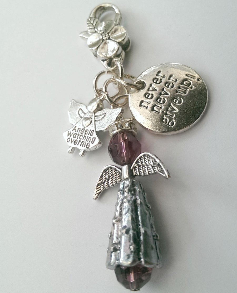 Guardian Angel Bag Charm 'Never Never Give Up!'