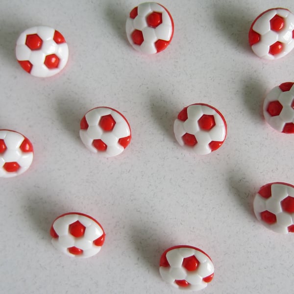 10 Red and White Football Buttons