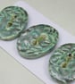 3 Medium Oval Verdigris Green Leaf Pattern Ceramic Buttons - Image 4
