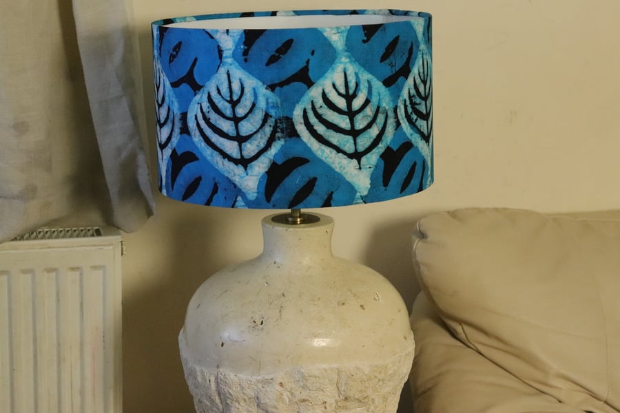 Blue handmade batik African print inspired fabric drum 30cm lampshade