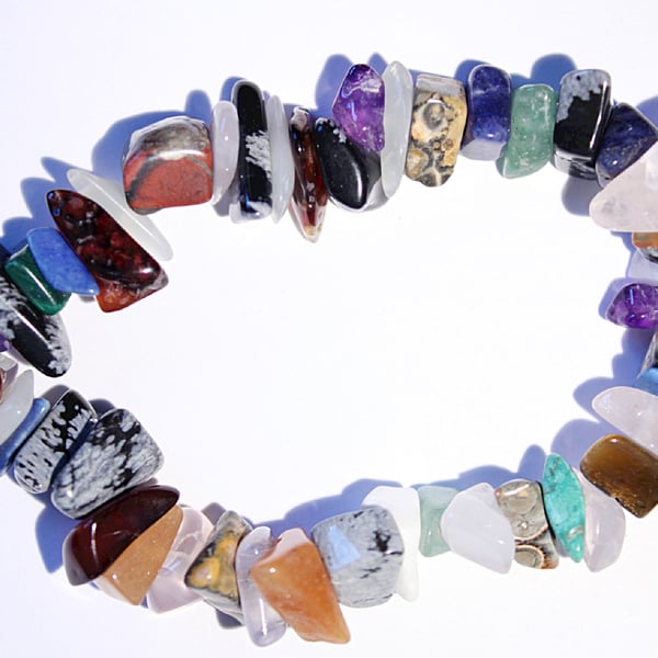 Mixed multicoloured gemstone chips elasticated bracelet, stacking bracelet