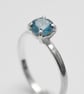 Handmade Classic Prong Setting Silver Ring, with round blue zirconia