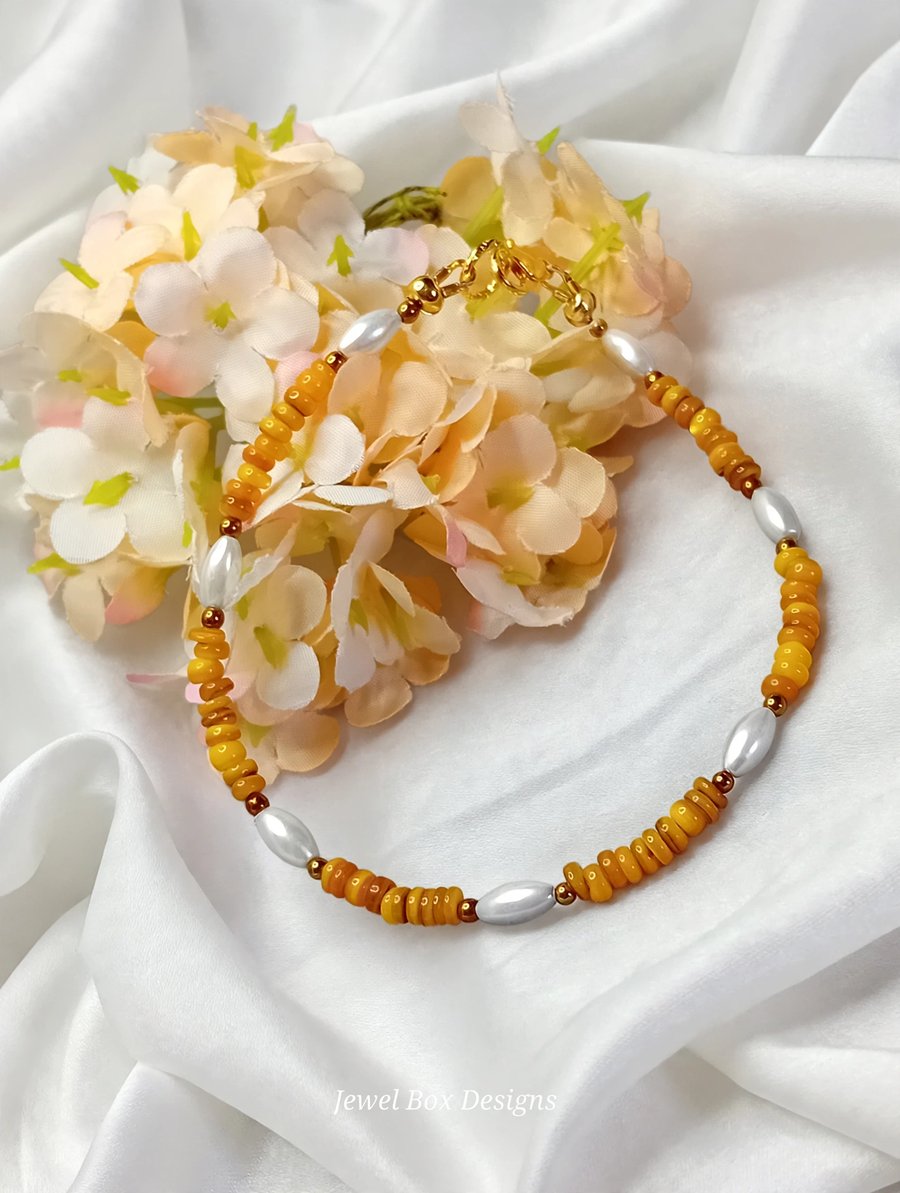 Orange Shell Bead Bracelet