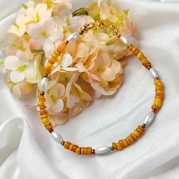 Orange Shell Bead Bracelet