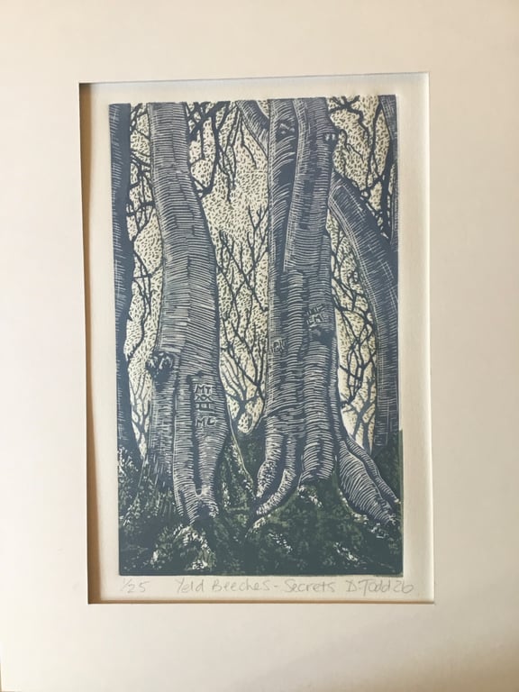 'Yeld Beeches, secrets' Linocut Print