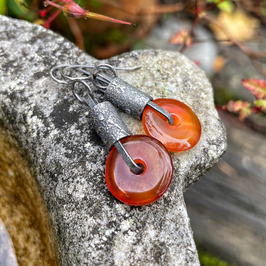 Oxidised silver and carnelian earrings